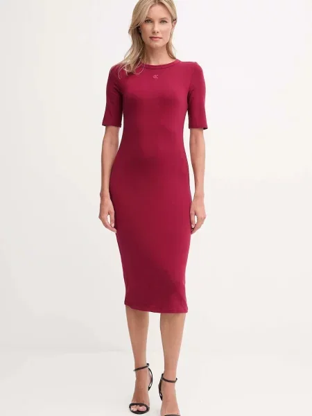 Haljina Calvin Klein Jeans mini uski kroj bordo