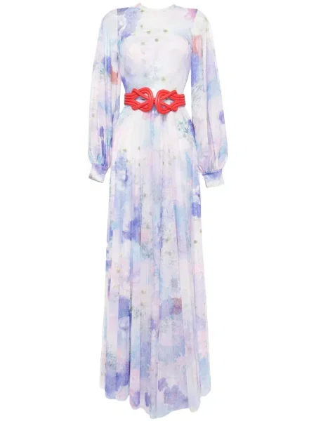 Rochie maxi Saiid Kobeisy cu model floral lungă de costum violet