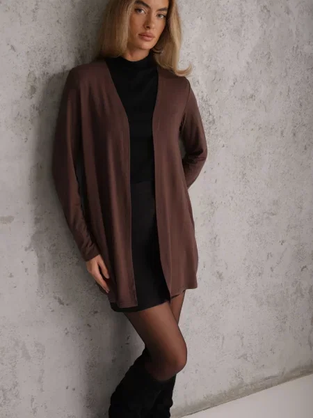 Cardigan neîncheiat din în stil Basic Kireal maro
