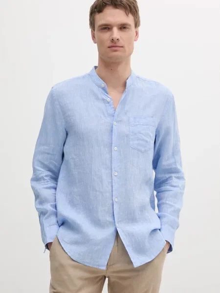 Lanena srajca United Colors of Benetton modra