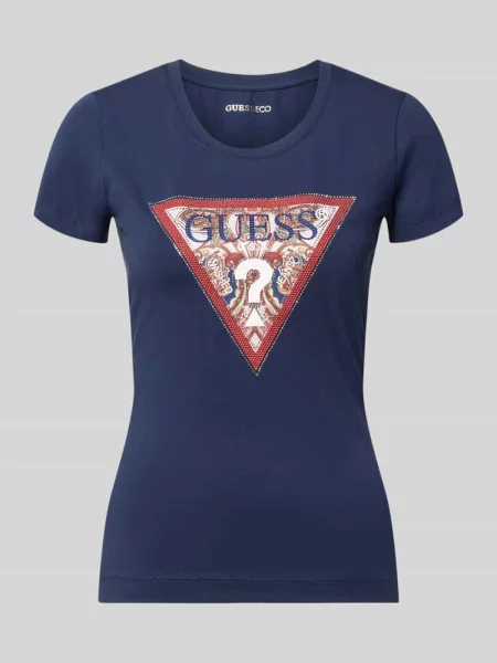 T-shirt z logo i okrągłym dekoltem Guess granatowa