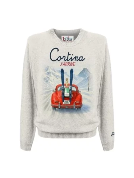 Sweter Mc2 Saint Barth wełniany z nadrukiem szary