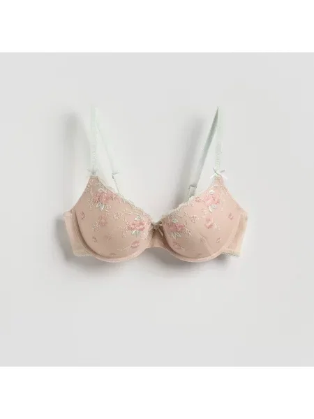 Reserved Podprsenka push up s vyšíváním béžová
