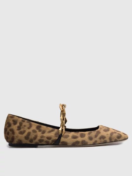 Кожаные балетки Jimmy Choo без каблука с принтом бежевые