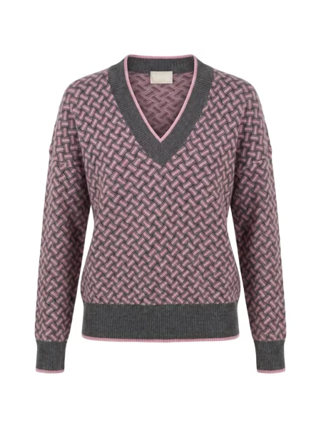 Pulover Drumohr din cașmir cu imprimeu geometric gri