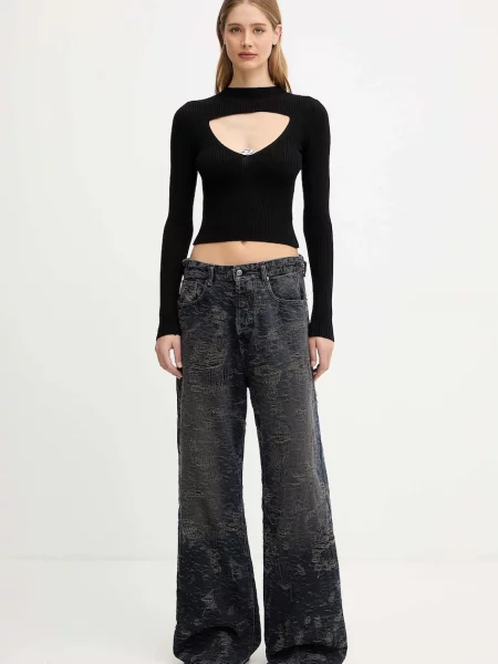 Diesel sweter wełniany M-OLINA lekki z półgolfem czarny