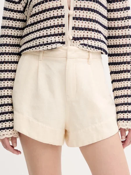 BA&SH pantaloni scurți din amestec de in ROMA uni high waist bej