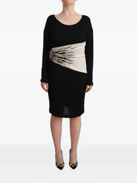 Lung rochie mini Roberto Cavalli cu model floral cu imagine negru