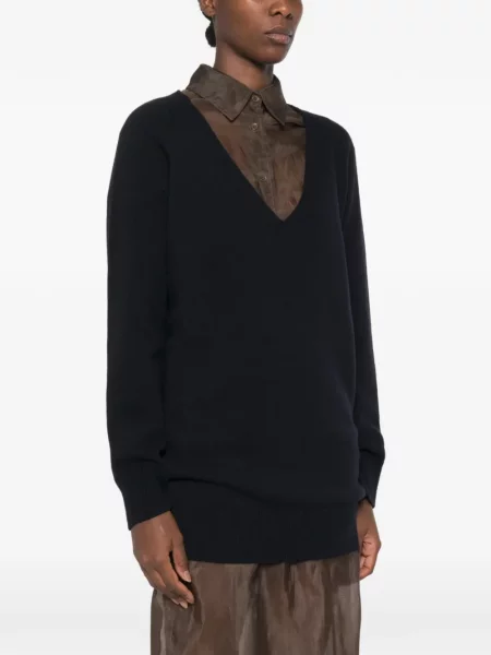 Džemper Mm6 Maison Margiela s V-izrezom plava