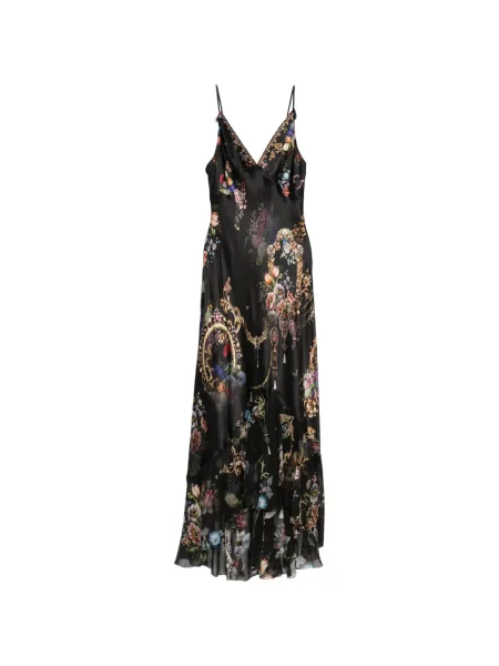 Rochie Camilla cu model floral cu imagine asimetrică negru