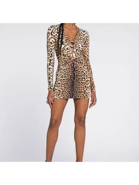 Sukienka mini Roberto Cavalli w panterkę brązowa