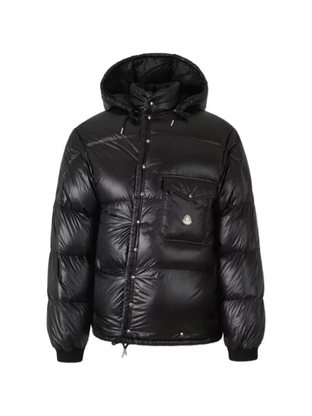 Kratak pernata jakna Moncler s kapuljačom crna