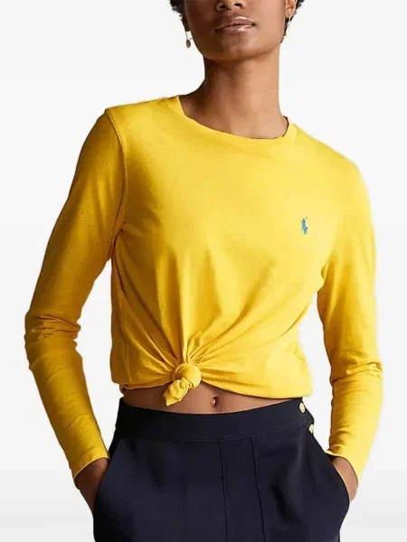 Lanena polo majica Polo Ralph Lauren karirana zelena