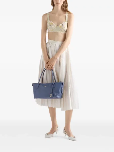 Bőr shopper táska Prada kék