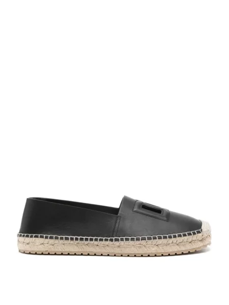 Espadryle Dolce And Gabbana skórzane bez obcasa czarne