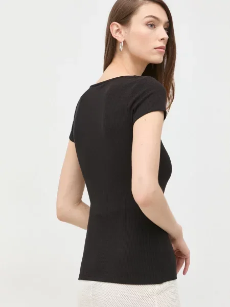 T-shirt z prążkowaniem model ‘KARLEE’ Guess czarna