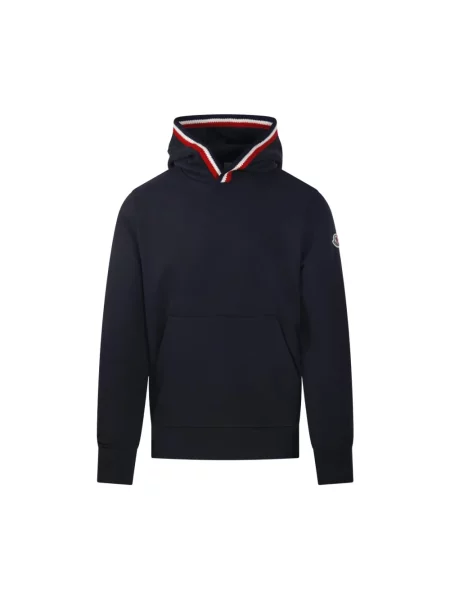 Bluza z kapturem Moncler w paski z kapturem niebieska