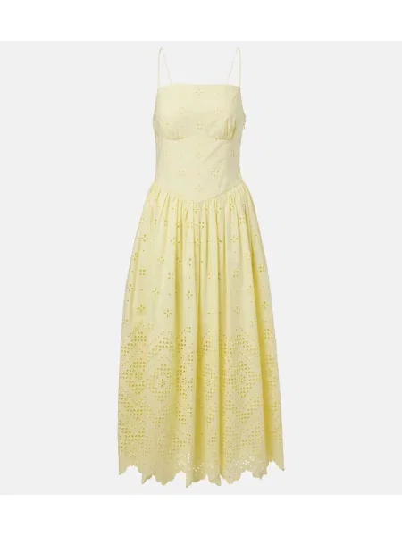 Rochie midi Self-portrait cu broderie până la genunchi de costum galben