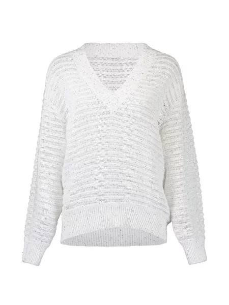 Pulover Brunello Cucinelli cu broderie business alb