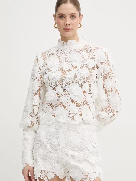 Bardot bluză pentru femei ajurată bej