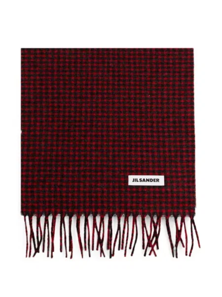 Fular Jil Sander cu franjuri de lână roșu