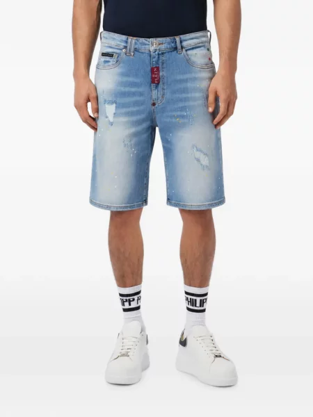 Šortai Philipp Plein su nubrozdinimais mėlyna