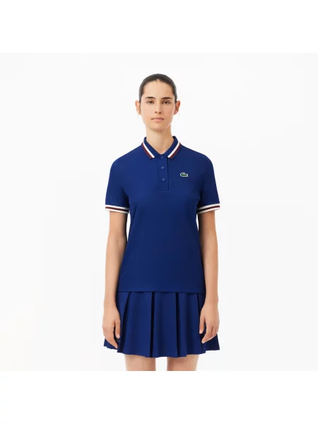 Lacoste Koszulka Tenisowa Polo Z Piki Z Kołnierzykiem W Kontrastowe Paski granatowa