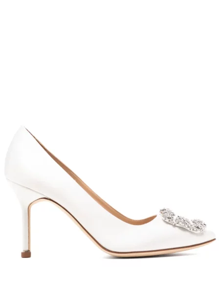 Сатенени полуотворени обувки Manolo Blahnik бяло