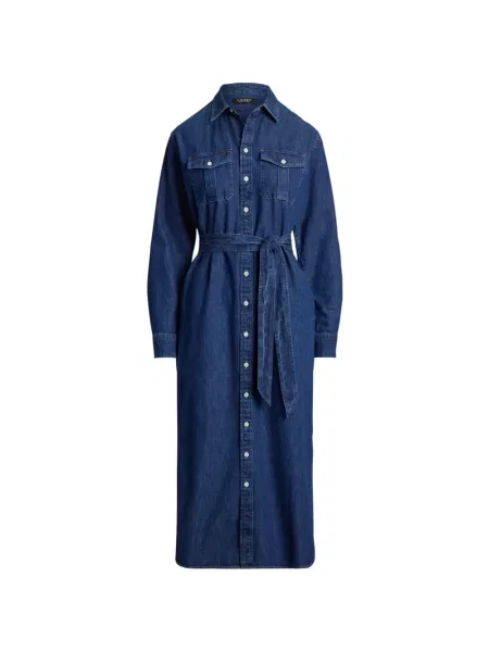 Cu centură rochie din denim Lauren Ralph Lauren albastru