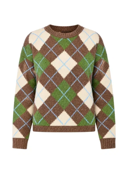 Pulover Weekend Max Mara cu model argyle din jacard maro