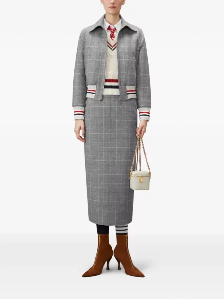 Geacă Thom Browne cu model pepito din tweed gri
