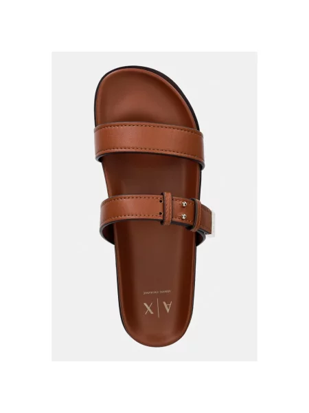 Klapki Armani Exchange skórzane brązowe