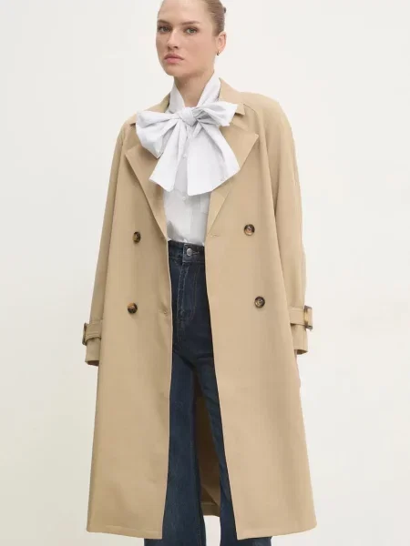 Шлифер Answear Lab дамски преходен модел с уголемена кройка кафяво