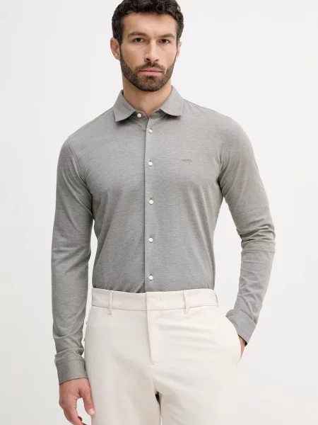 Риза BOSS Orange с кройка по тялото с италианска яка бяло