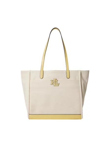 Torba shopper z aplikacją z logo Lauren Ralph Lauren beżowa