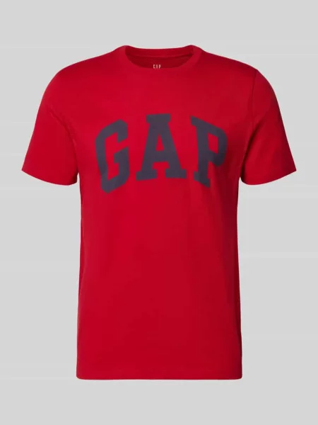 T-shirt z nadrukiem logo i okrągłym dekoltem Gap czerwona