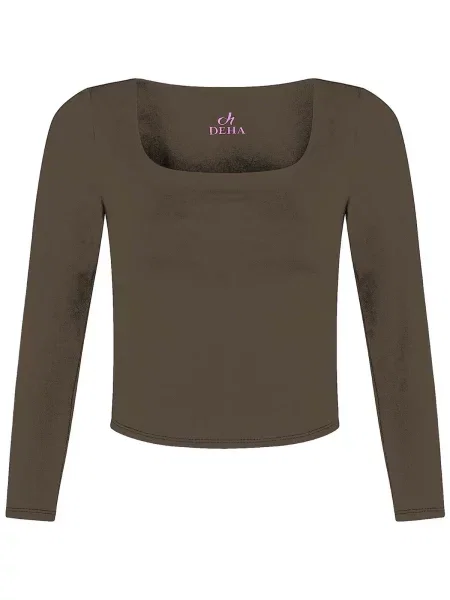 Lung tricou Deha cu mâneci lungi maro