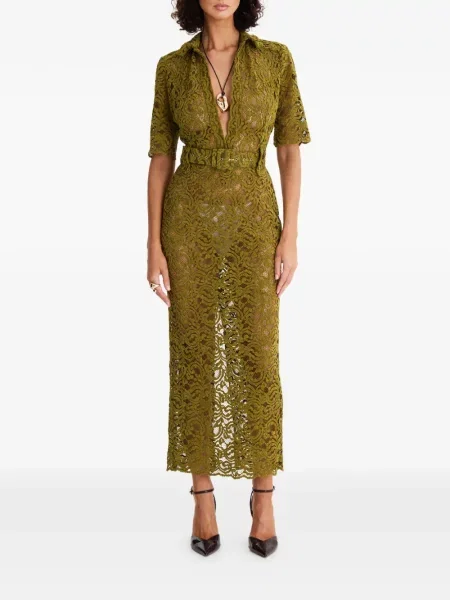 Sukienka midi Moos Studio w tropikalny nadruk koronkowa do kolan zielona