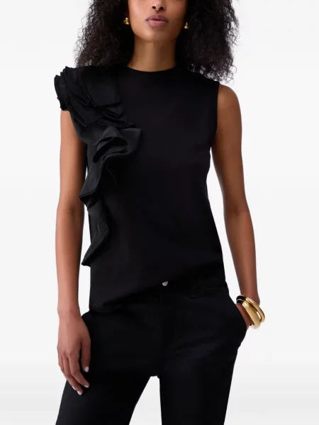 Top Liu Jo bez rękawów z falbankami czarny