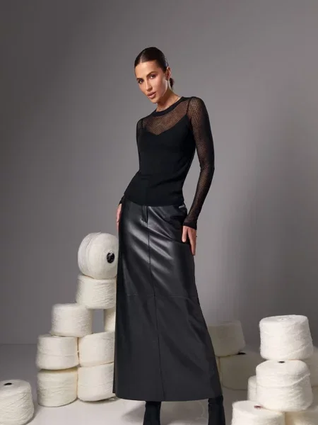 Спідниця максі TrikoBakh штучна шкіра чорний