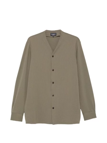 Cămașă Emporio Armani cu decolteu în V verde