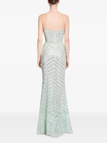 Μάξι φόρεμα Elie Saab με παγιέτες στράπλες πράσινο
