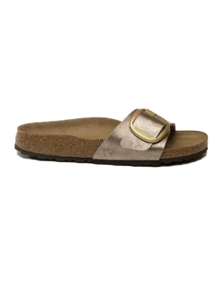 Klapki Birkenstock zamszowe na sprzączkę beżowe