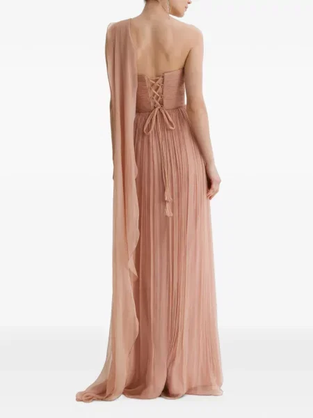 Rochie maxi Framboise de mătase drapată roz