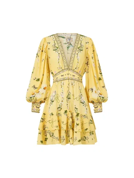 Sukienka mini Camilla z falbankami garniturowa żółta