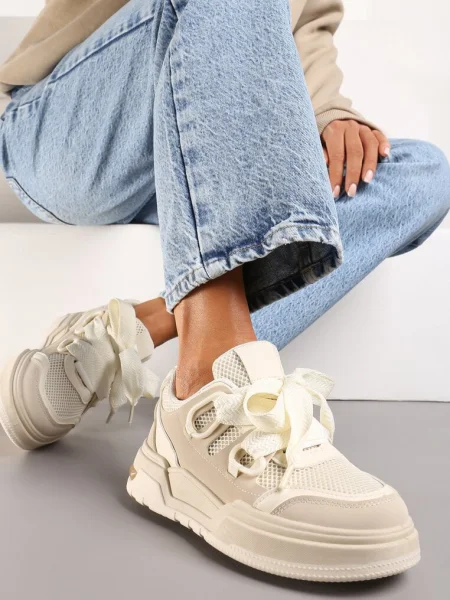 Sneakers pe Talpă Groasă cu Șireturi Decorative Zeldema bej