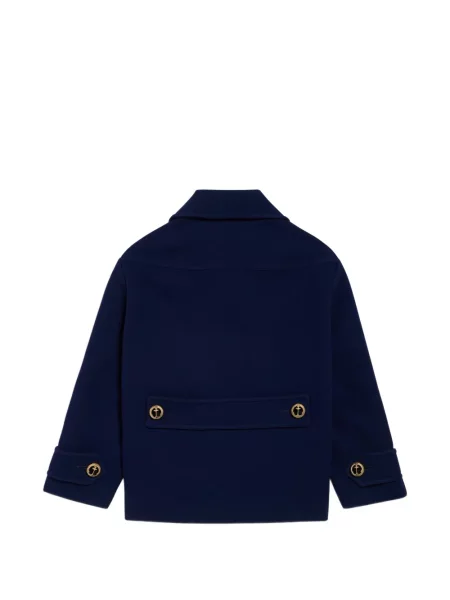 Вълнено двуредно палто Balenciaga синьо