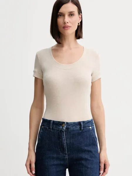 Тениска с коприна Guess TINA бежово