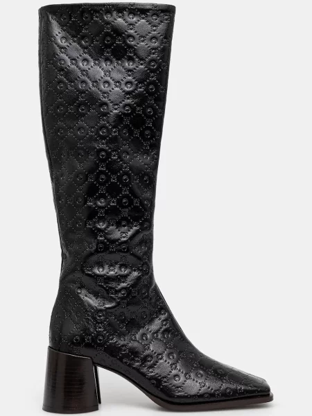 Δερμάτινες μπότες Marine Serre Moonogram Embossed Leather Ms Block High γυναικείες μαύρο
