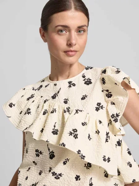 Bluzka o luźnym kroju z falbankami model JOOJOO' Essentiel Antwerp biała